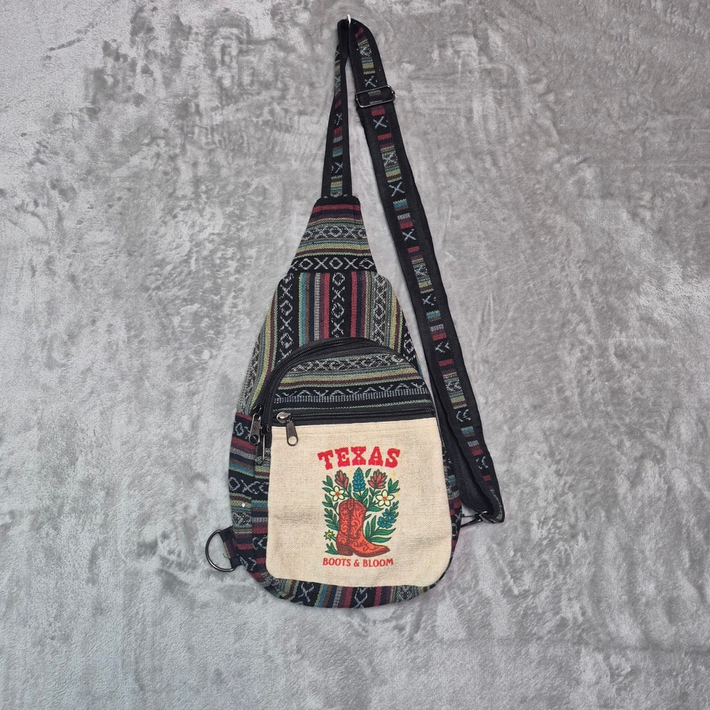 State Stuff Souvenirs Texas Boots & Bloom Woven Sling Bag Crossbody Multi Color